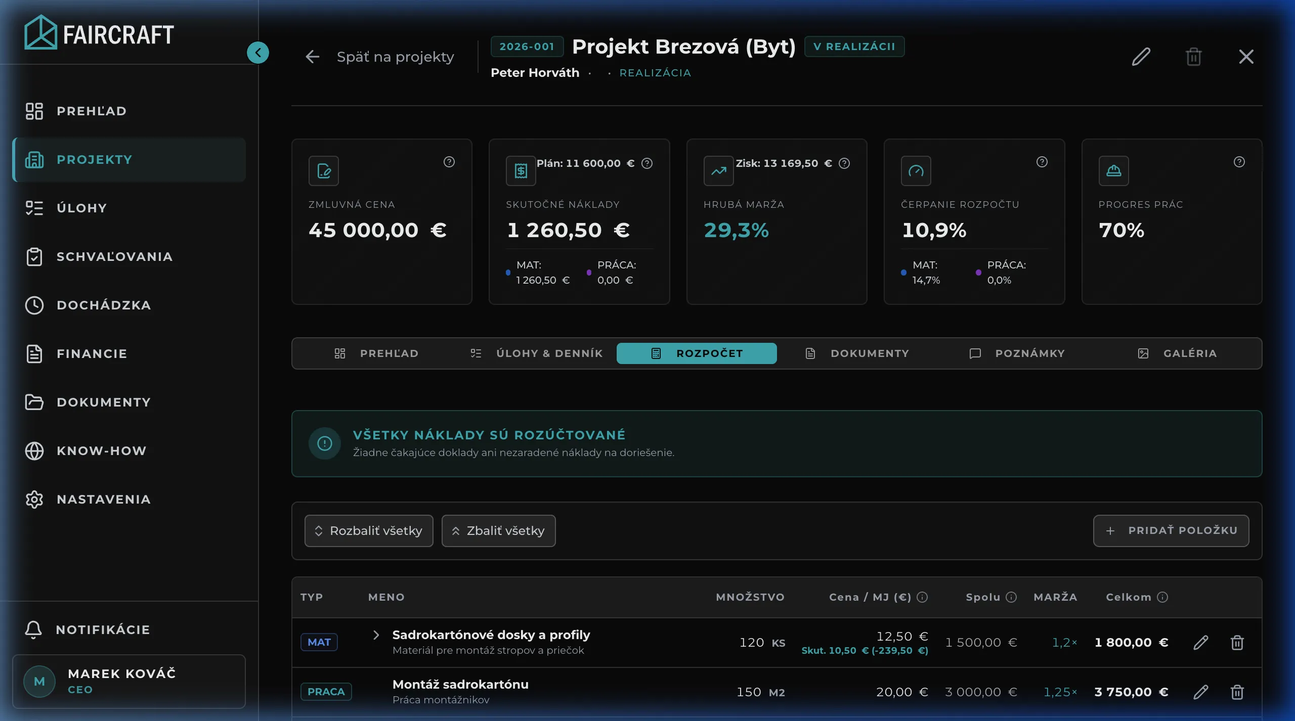 Faircraft Budget and Margins Portal